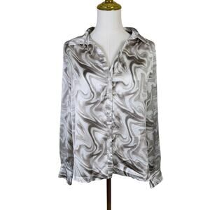 Pleione V Neck Button Up Long Sleeve Shirt US Women's M